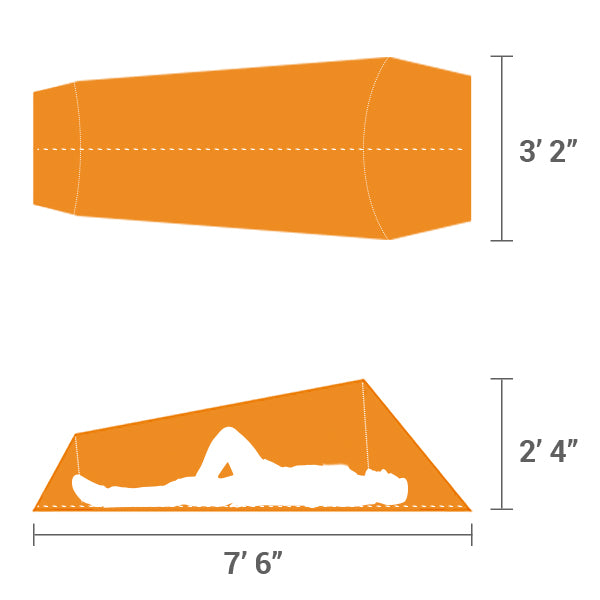 Orange Bivy Tent diagram showing man and size of tent