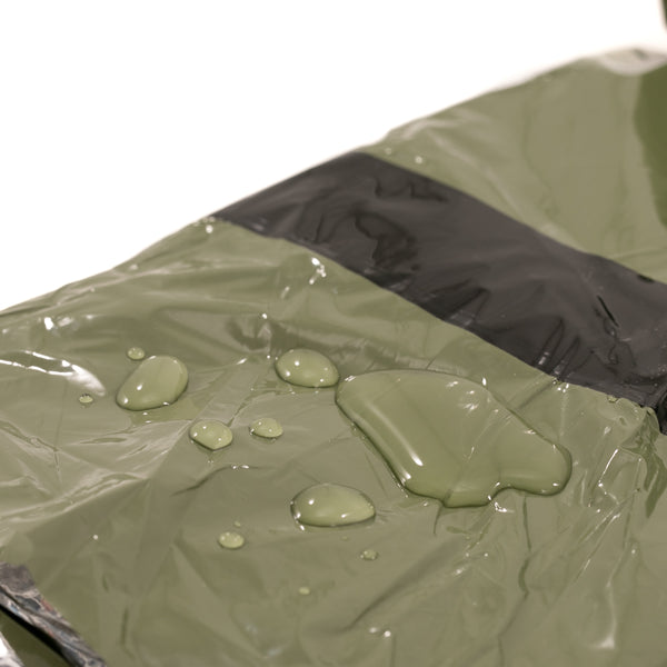 green bivy with water drops