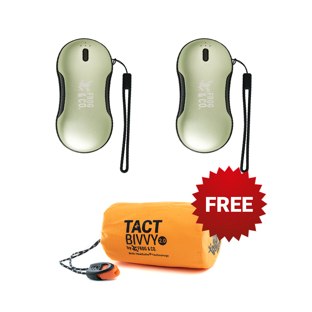 2 QUICKHEAT ELECTRIC HAND WARMER PRO + TACT BIVVY EMERGENCY SLEEPING BAG