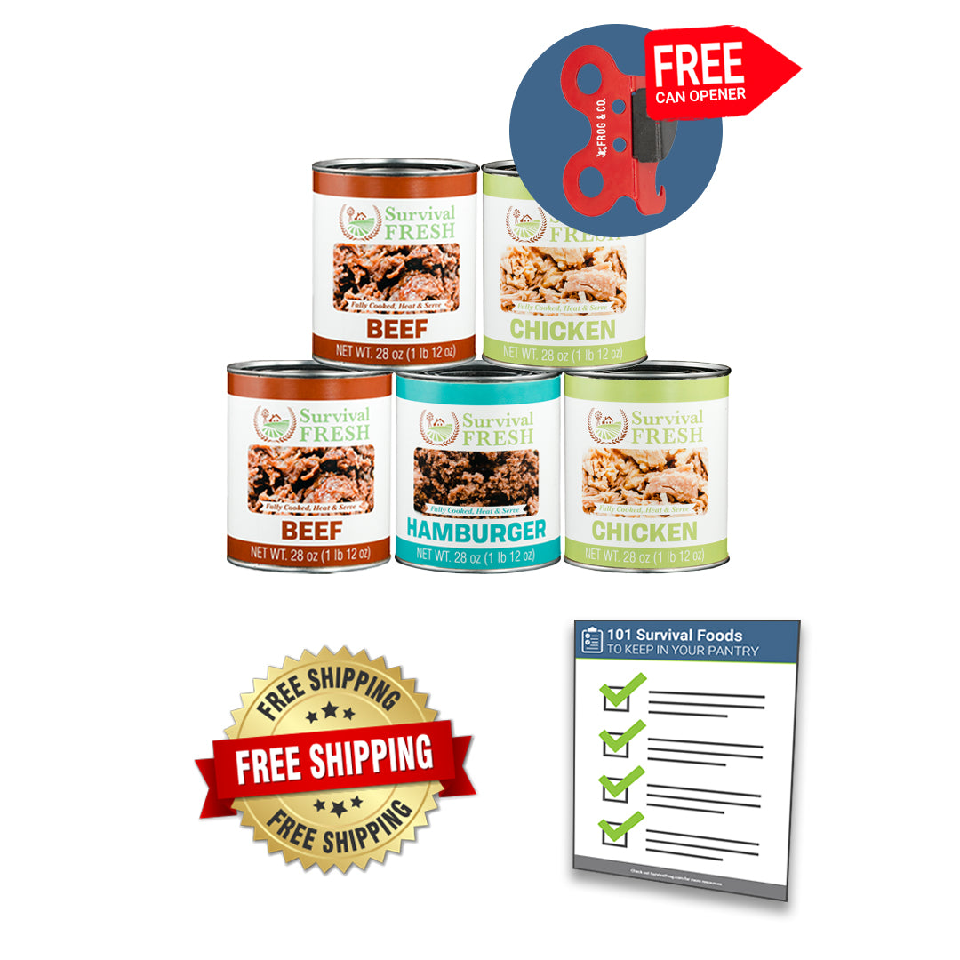Mixed Meat 5 Can Sampler Pack + FREE Emergency Can Opener