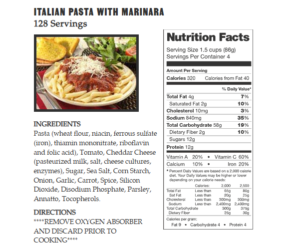 2880 Serving Breakfast & Entree Pacakge by Legacy Food Storage