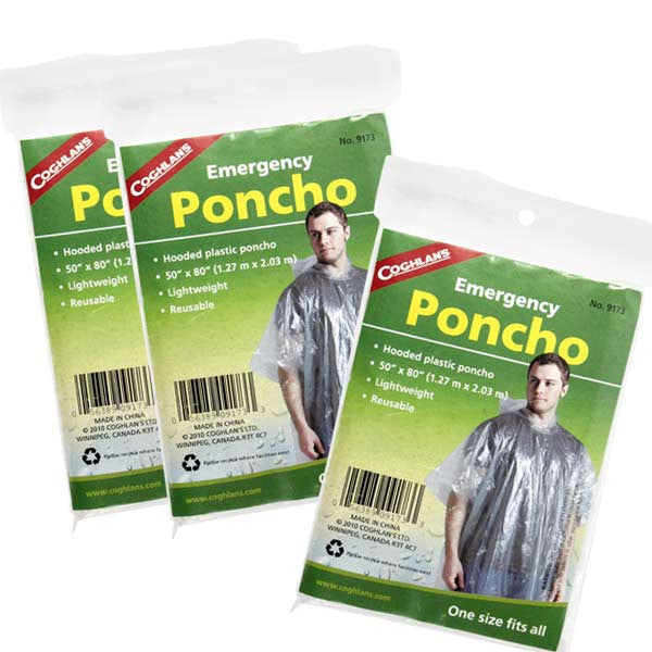 Compact, Lightweight Emergency Rain Ponchos with Hood - 3 Pack - Survival Frog