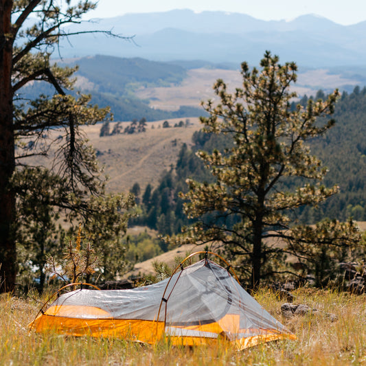 Orange Bivy Tent without rainfly with mountain background