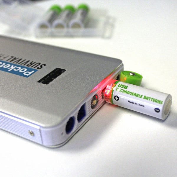 USB Rechargeable Batteries plugged into pocket jumper charging