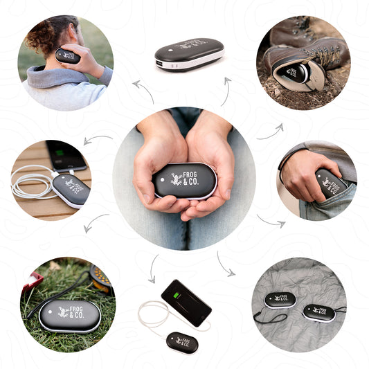 Electric Hand Warmer infographic showing all the ways you can use it