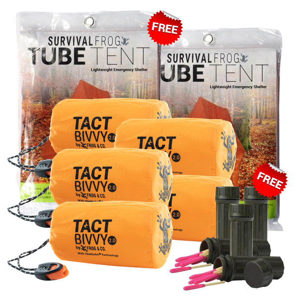ZIPIFY 5 TACT BIVVY EMERGENCY SLEEPING BAGS + 5 FREE MATCHES + 2 FREE TUBE TENTS